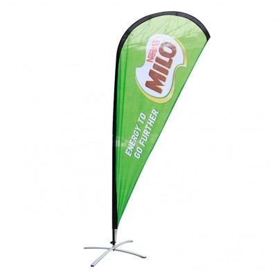 Beach flag with hanging banner with pole and spike base stand